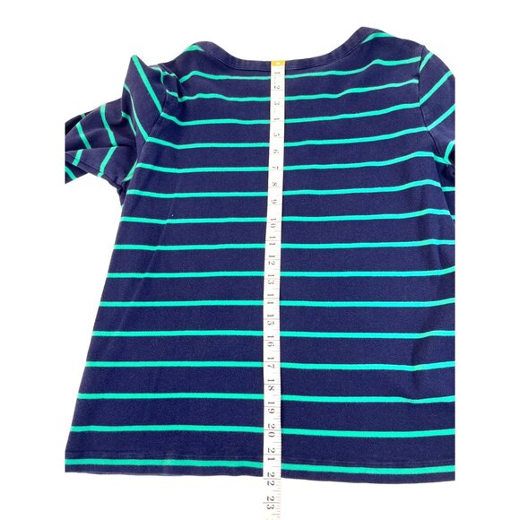 Lands End  Large Navy/Green Cotton Striped Long Sleeve Shirt 16c - Picture 6 of 8